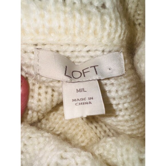 Loft Womens Cream Cable Knit Poncho Sweater Turtleneck Boho Chic Western Cowgirl - Picture 5 of 6